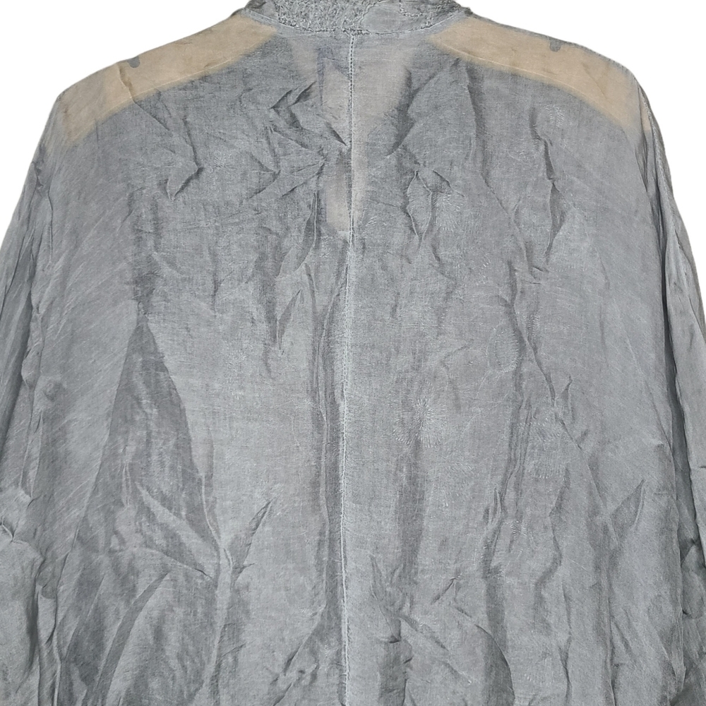 NWT Tempo Paris Gray Floral Lace Button Down Sheer Blouse Shirt - Picture 4 of 6